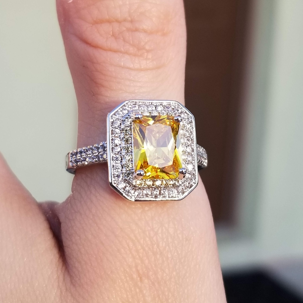 🆕S925(Sz8/9)5.5CT Yellow Citrine/White Sapphire